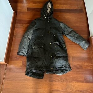 Green waxed Hooded Parka Coat